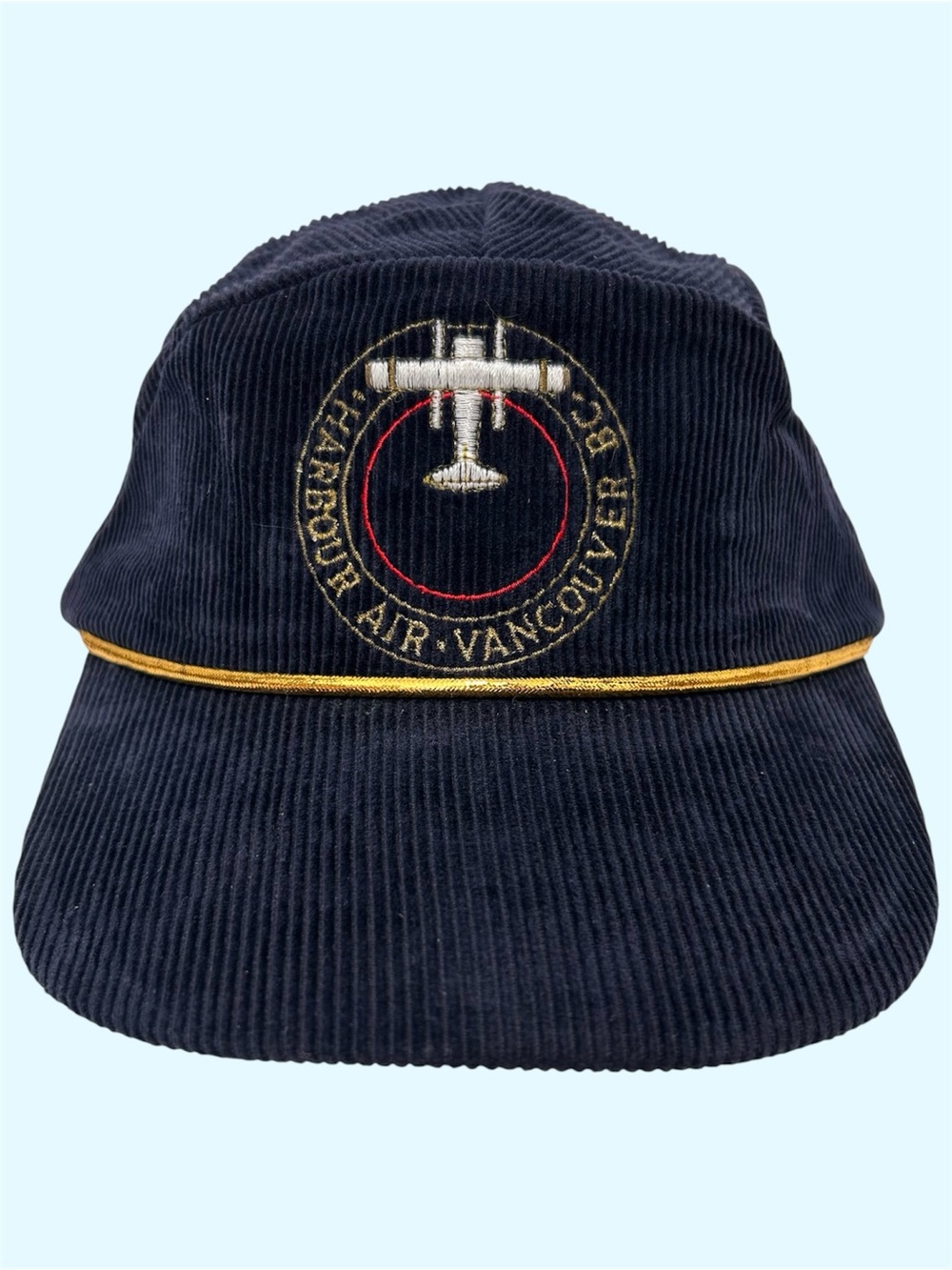 Vintage 80s Harbour Air Vancouver BC Corduroy Aviation Hat Rope 5 Panel Rare